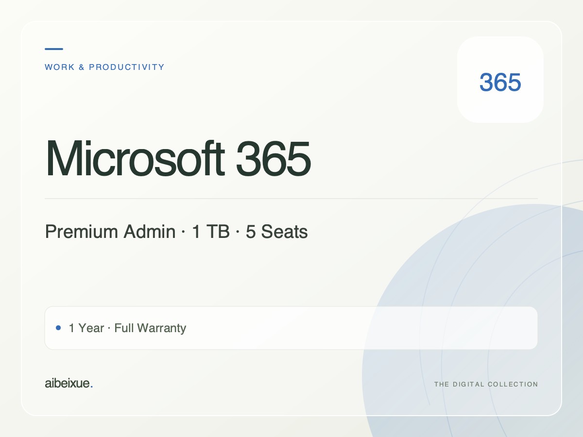 Microsoft 365 Premium Admin — 1 TB, 5 Seats, 1 Year, Full Warranty