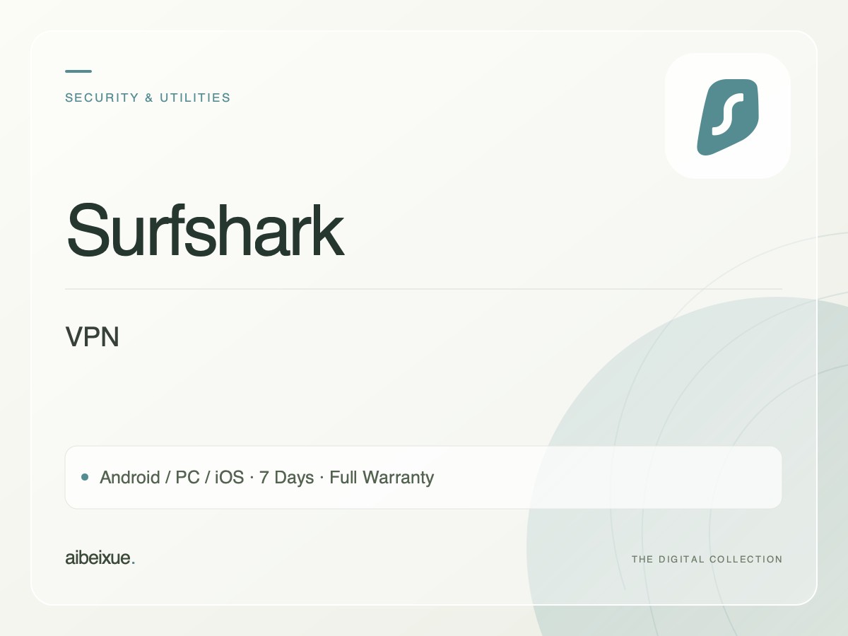 Surfshark VPN — Android / PC / iOS, 7 Days, Full Warranty
