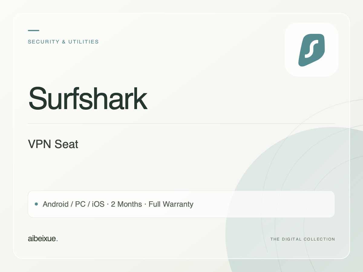 Surfshark VPN Seat — Android / PC / iOS, 2 Months, Full Warranty