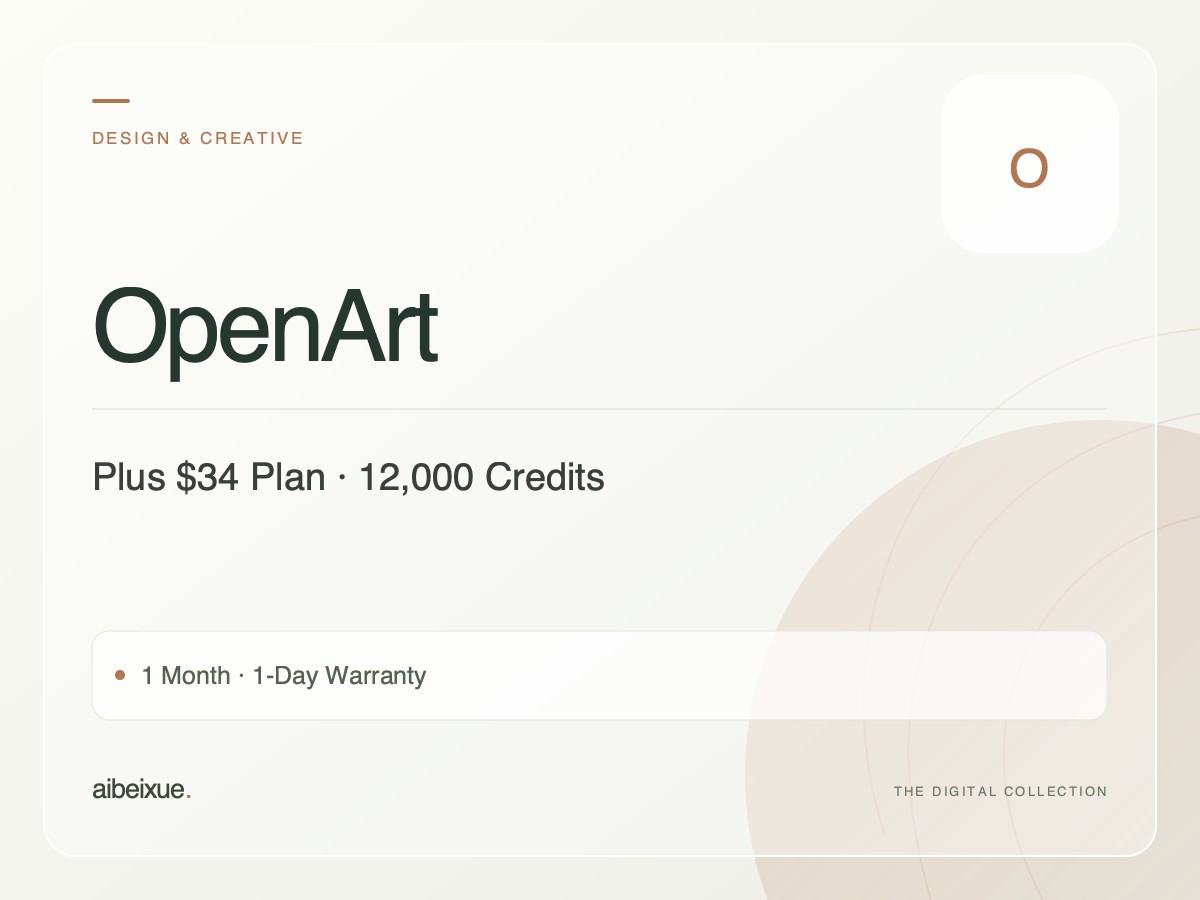 OpenArt Plus $34 Plan — 12,000 Credits, 1 Month, 1-Day Warranty